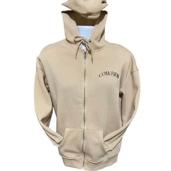Cowboy Hoodie Full Zip Unisex Western Living The Rodeo Life Beige M/L - Picture 4 of 10